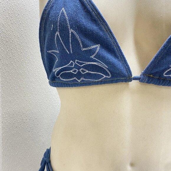 NEW UNDERSTATED Leather Women’s Bootscoot Bikini Set Denim Blue Size M - Picture 12 of 15